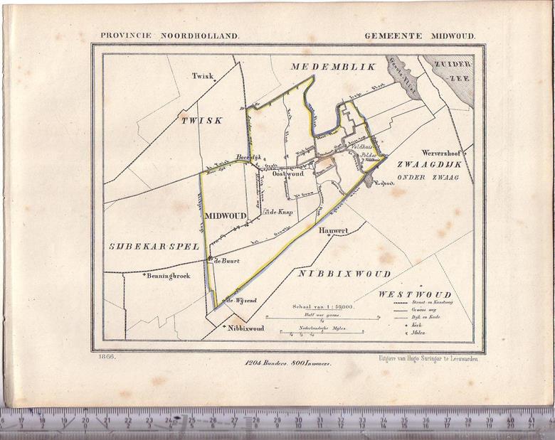 Kuyper Jacob. - Midwoud.  Map Kuyper Gemeente atlas van Noord Holland