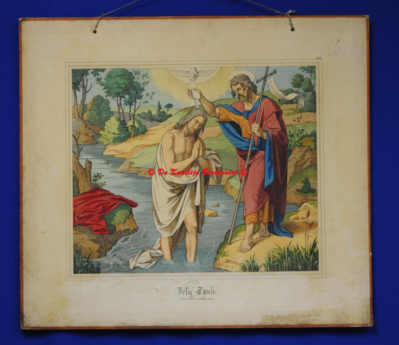 n.n. ( Heinnemann lithograph ) - (SCHOOLPLAAT - SCHOOL POSTER / MAP - LEHRTAFEL) Jesus Taufe ( De doop van Jesus door Johannes de Doper )