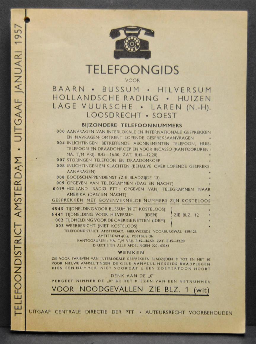 n.n. - Telefoongids Baarn, Bussum, Hilversum, Hollandsche Rading, Huizen, Lage Vuursche, Laren ( N-H), Loosdrecht, Soest  1957