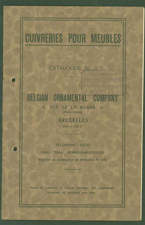 n.n. - (BROCHURE) Couvreries pour meubles. catalogue No 3 ( catalog of locks and hinges for furniture )