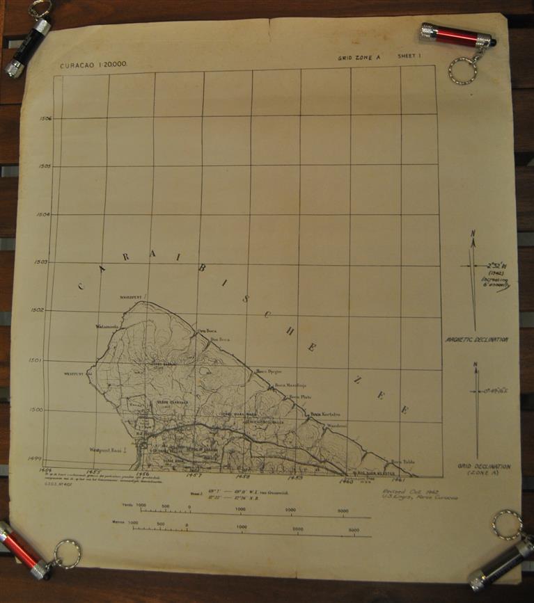 Uitgave naar driehoeksmeting J.V.D. Werbata, W.A. Jonckheer en  E.E. Ecker periode 1907- 1909 - Stafkaarten Curaao CURACAO 1942 ( 14 parts / maps out of 18 )