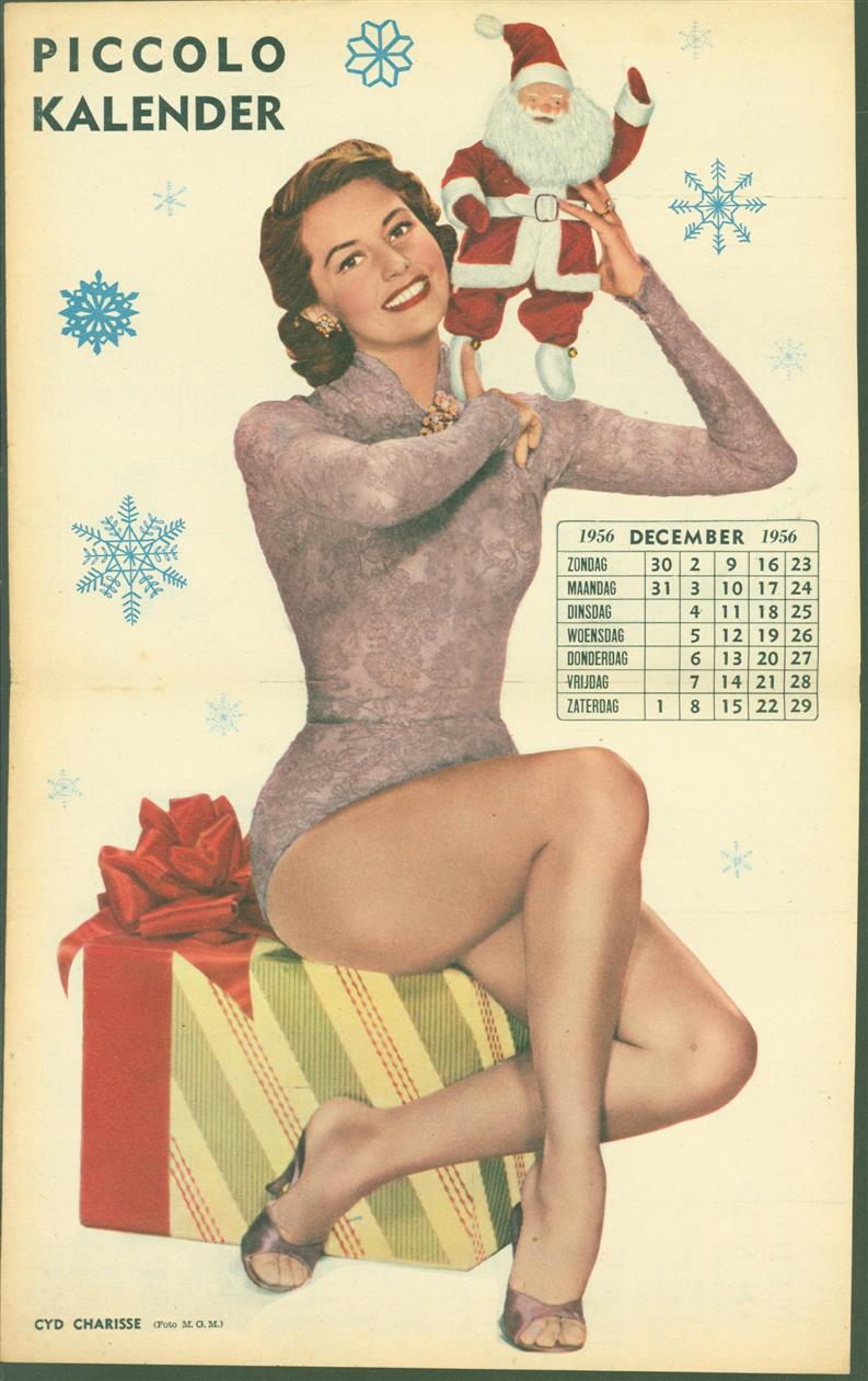 n.n. - (SMALL POSTER / PIN-UP) Piccolo Kalender - 1956 December  - Cyd Charisse