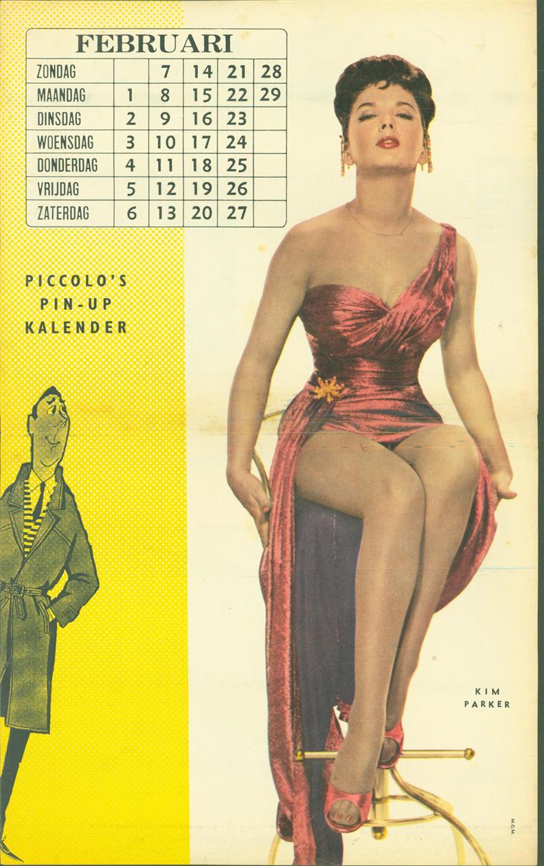 n.n. - (SMALL POSTER / PIN-UP) Piccolo Kalender - 1960 ? Februari -Kim Parker