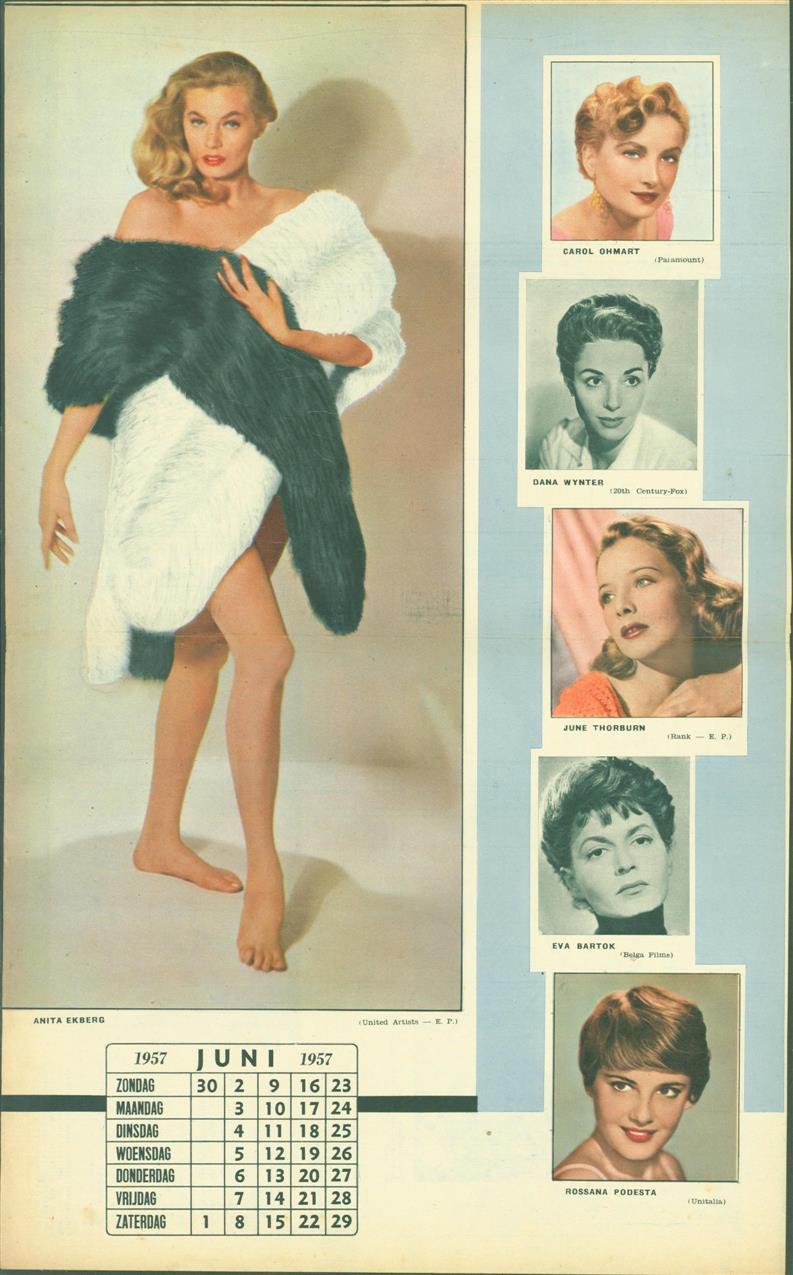 n.n. - (SMALL POSTER / PIN-UP) Piccolo Kalender - 1957 Juni- Anita Ekberg