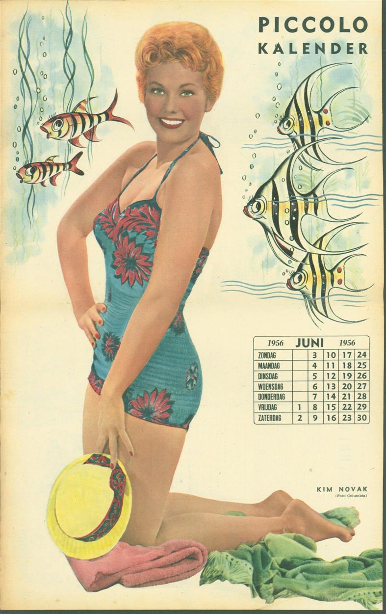 n.n. - (SMALL POSTER / PIN-UP) Piccolo Kalender - 1956 Juni-  Kim Novak