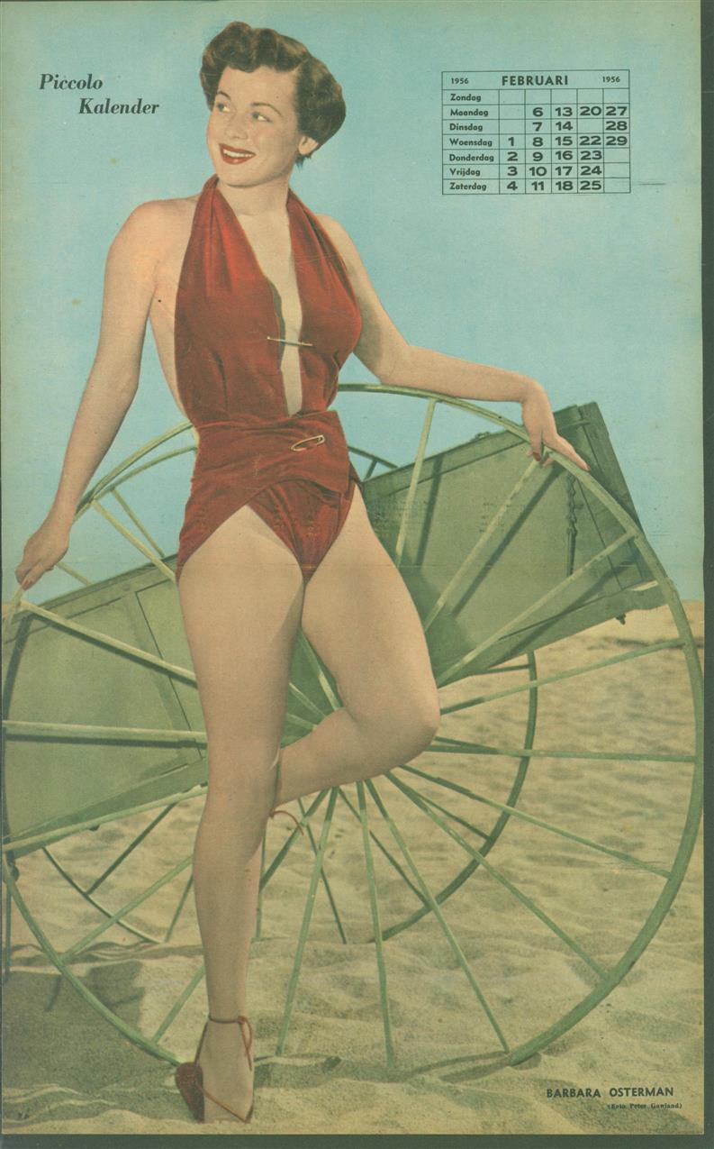 n.n. - (SMALL POSTER / PIN-UP) Piccolo Kalender - 1956 Februari - Barbara Osterman