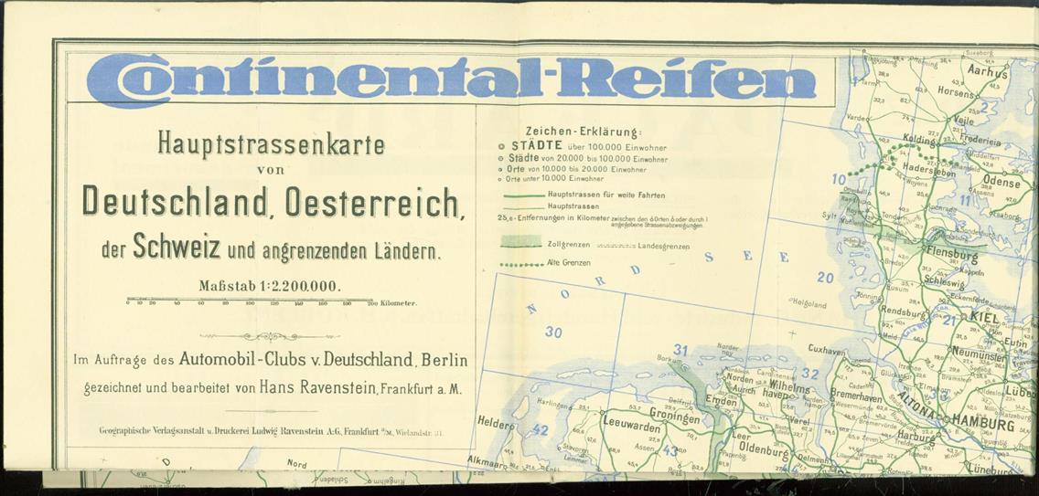 Hans Ravenstein 1866-1934 - Hauptstrassenkarte von Deutschland, Oesterreich, der Schweiz und angrenzenden Ländern