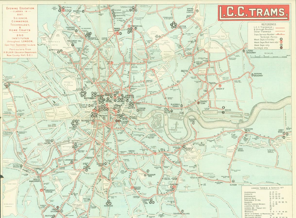 n.n - (PLATTEGROND / KAART - CITY MAP / MAP) London County Council Tramways = L.C.C. Trams - Map and Guide