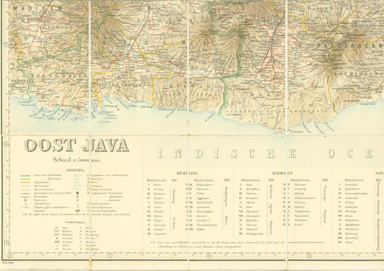 n.n - (PLATTEGROND / KAART - CITY MAP / MAP) Oost Java = East Java: 1:500.000: topographic large folding map: Indonesia.