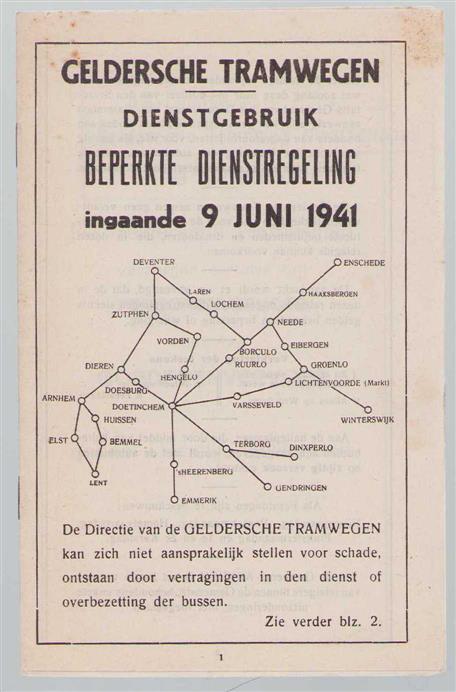 n.n - Dienstgebruik beperkte dienstregeling ingaande 9 Juni 1941