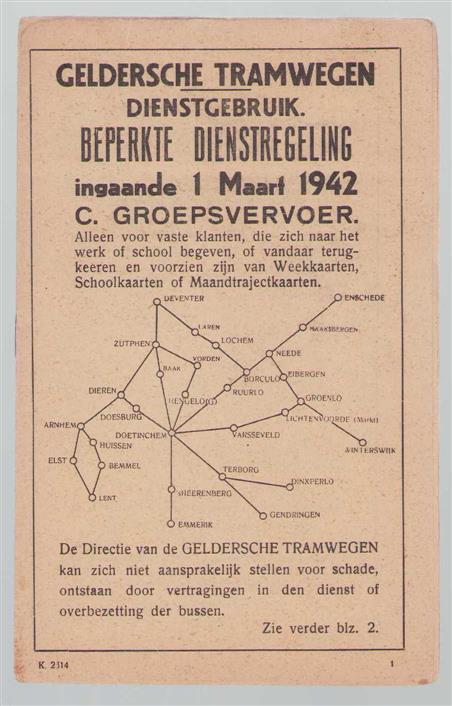 n.n - Dienstgebruik beperkte dienstregeling ingaande 1 Maart 1942 - C. Groepsvervoer