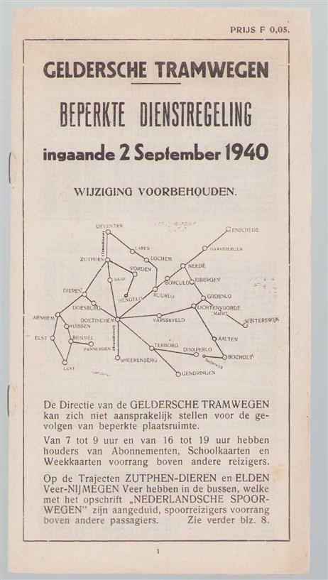 n.n - Beperkte dienstregeling ingaande 2 September 1940