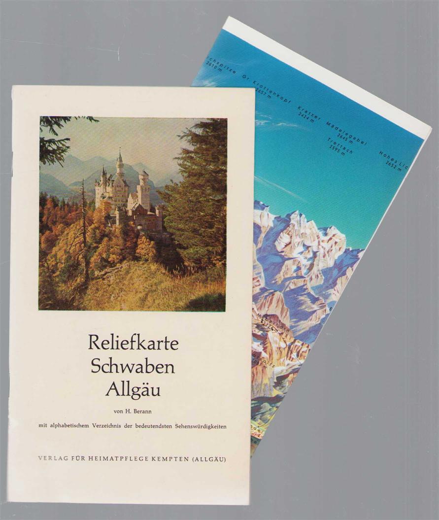 Heinrich C Berann - Reliefkarte Schwaben, Allgau: mit alphabetischem Verzeichnis der bedeutendsten Sehenswürdigkeiten.
