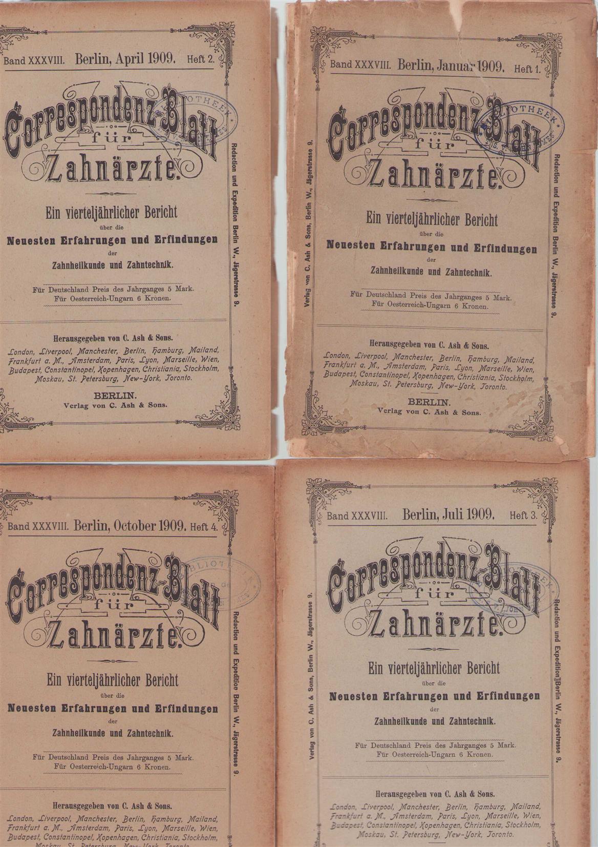 UNKNOWN AUTHOR - CORRESPONDENZ-BLATT FUR ZAHNARZTE, 1909,: ein vierteljahrlicher bericht uber die neuesten... erfahrungen und erfindungen der zahnheilkunde und.Zahntecnik