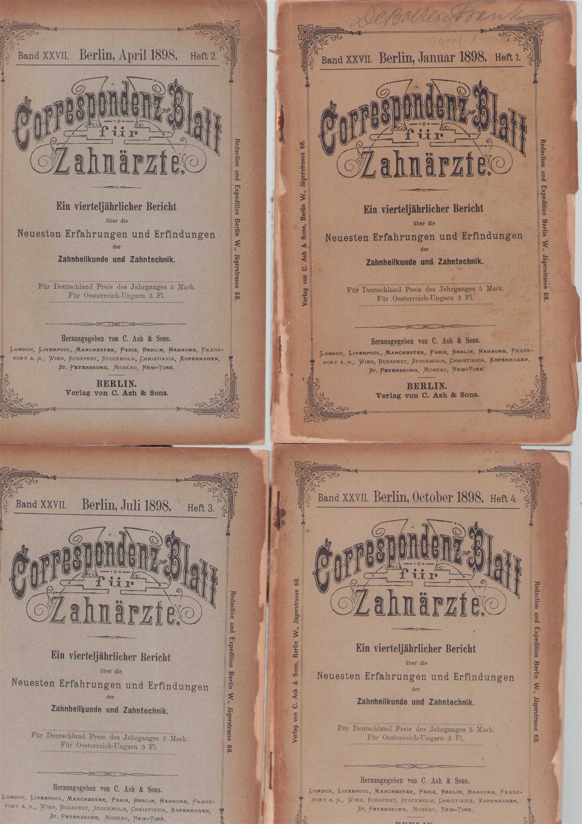 UNKNOWN AUTHOR - CORRESPONDENZ-BLATT FUR ZAHNARZTE, 1898,: ein vierteljahrlicher bericht uber die neuesten... erfahrungen und erfindungen der zahnheilkunde und.Zahntecnik