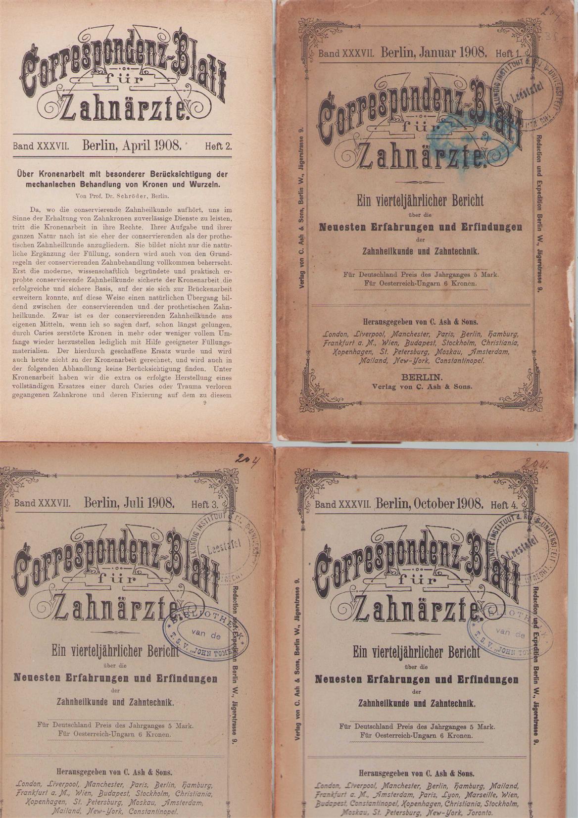 UNKNOWN AUTHOR - CORRESPONDENZ-BLATT FUR ZAHNARZTE, 1908,: ein vierteljahrlicher bericht uber die neuesten... erfahrungen und erfindungen der zahnheilkunde und.Zahntecnik