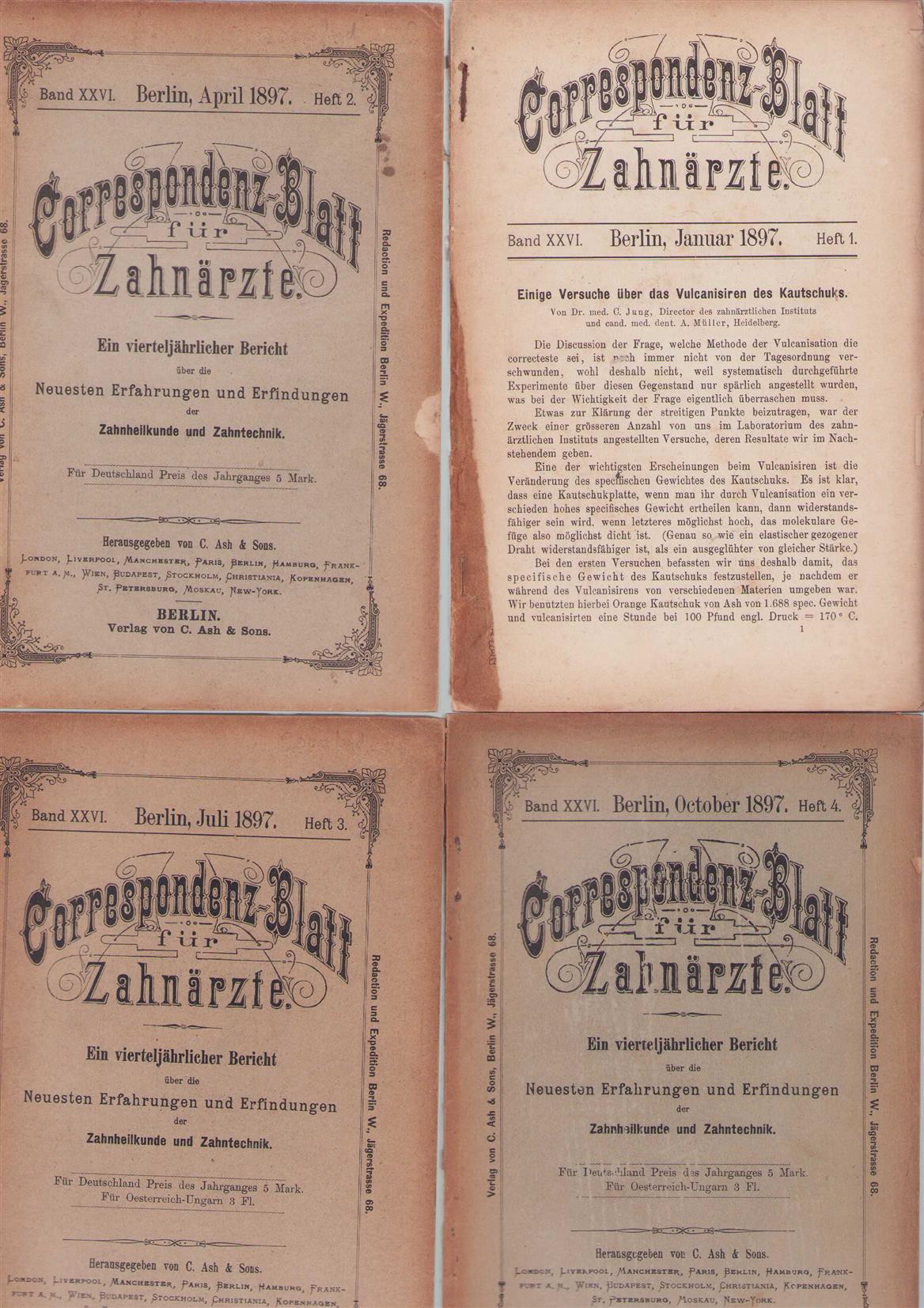 UNKNOWN AUTHOR - CORRESPONDENZ-BLATT FUR ZAHNARZTE, 1897,: ein vierteljahrlicher bericht uber die neuesten... erfahrungen und erfindungen der zahnheilkunde und.Zahntecnik