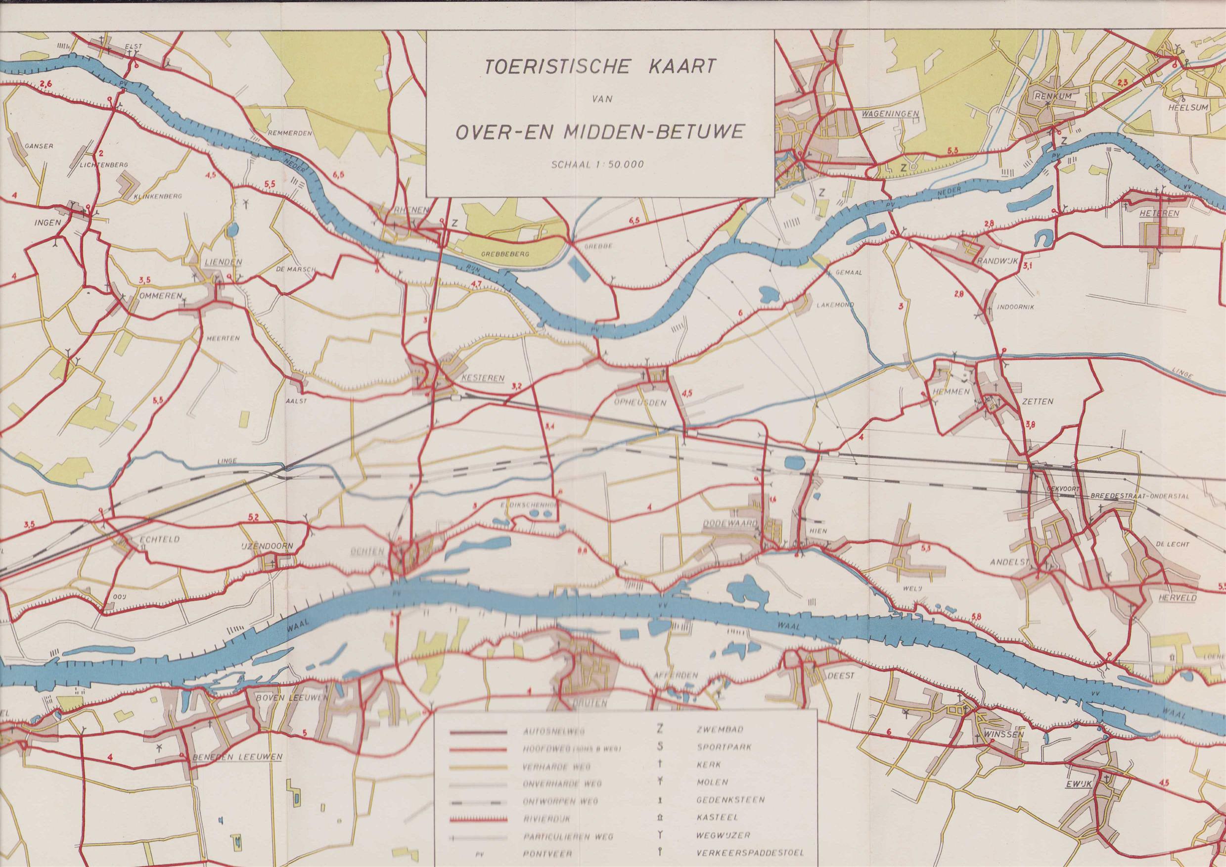 n.n - (PLATTEGROND / KAART - CITY MAP / MAP) Toeristische kaart Over- en Midden-betuwe